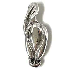 Vintage 80s Sterling Silver 925 Pelican Stork Brooch Electroformed - 4.25 inch